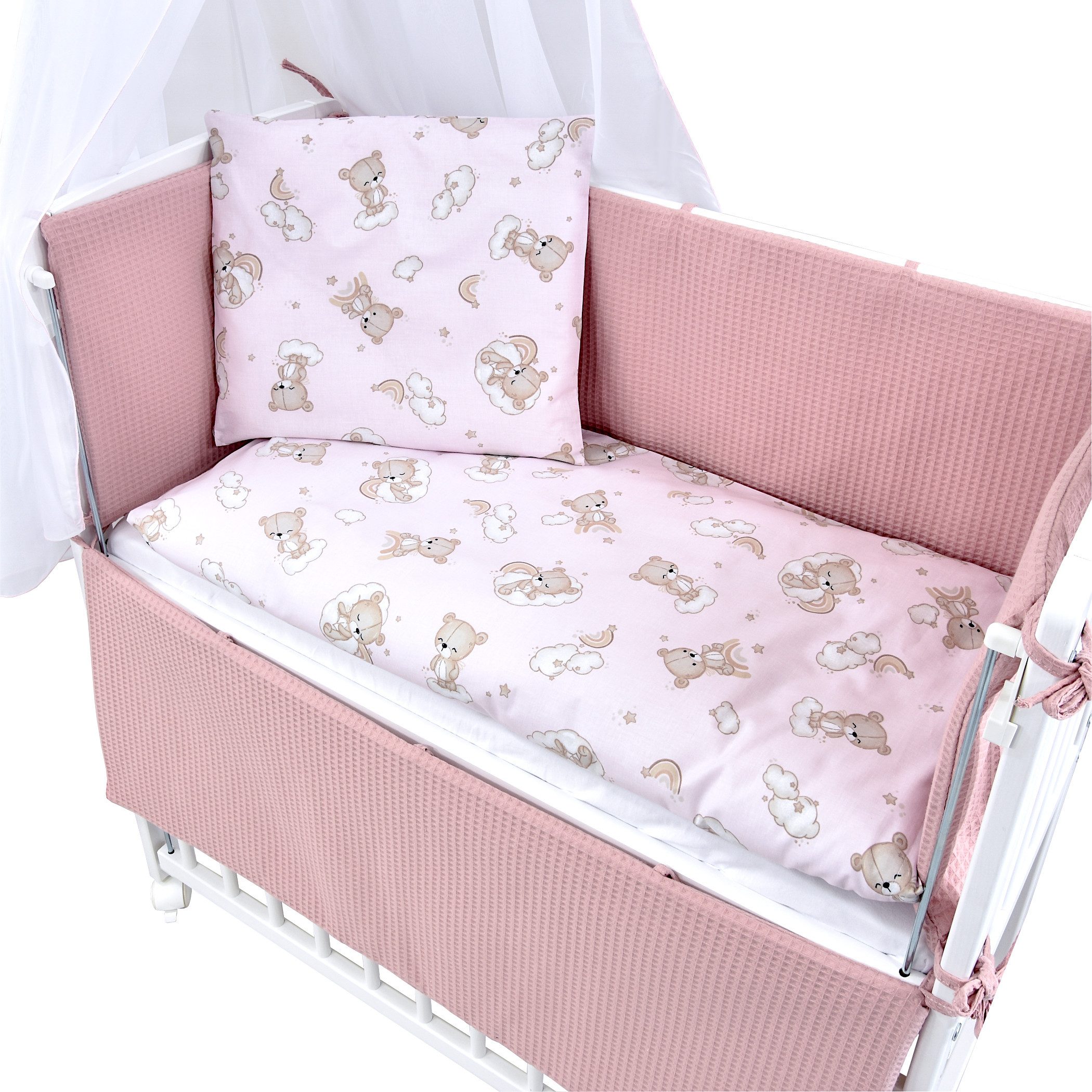 Baby-Delux Beistellbett Babybett Waffelpique Bärchen Rosa, Stillbett 90x40 günstig online kaufen
