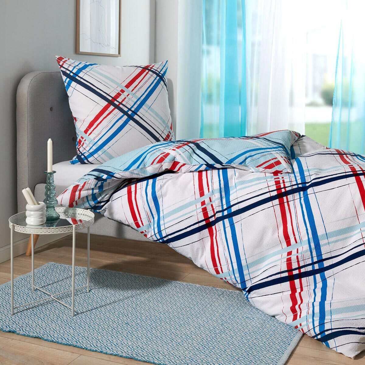TRAUMSCHLAF Bettwäsche Tennessee blau, Seersucker, 2 teilig, moderne Streifen
