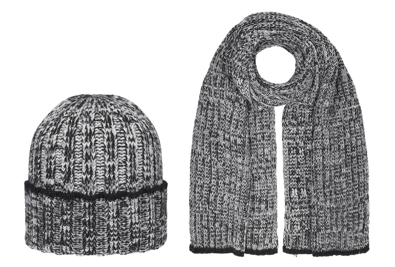 Hat You Strickmütze Herren Winter Set Black zweifarbigem Mouline-Garn aus