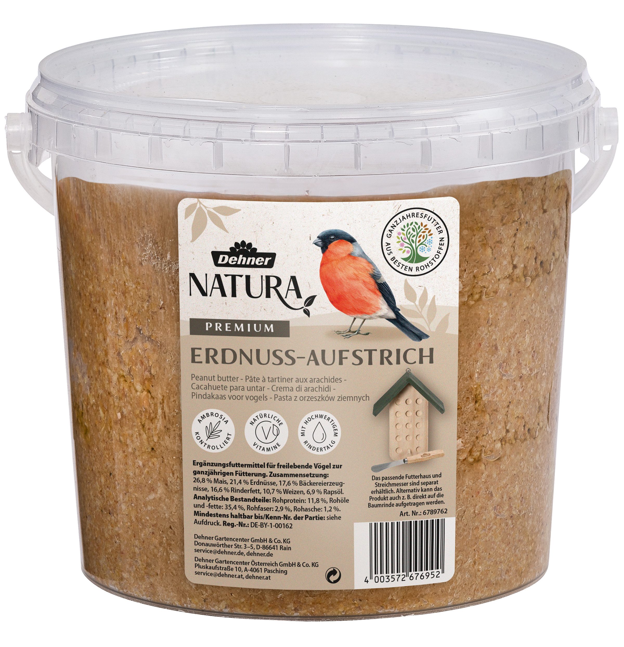 Dehner Natura Premium Erdnussbutter im Eimer, Wildvogelfutter, 2 kg Erdnuss günstig online kaufen