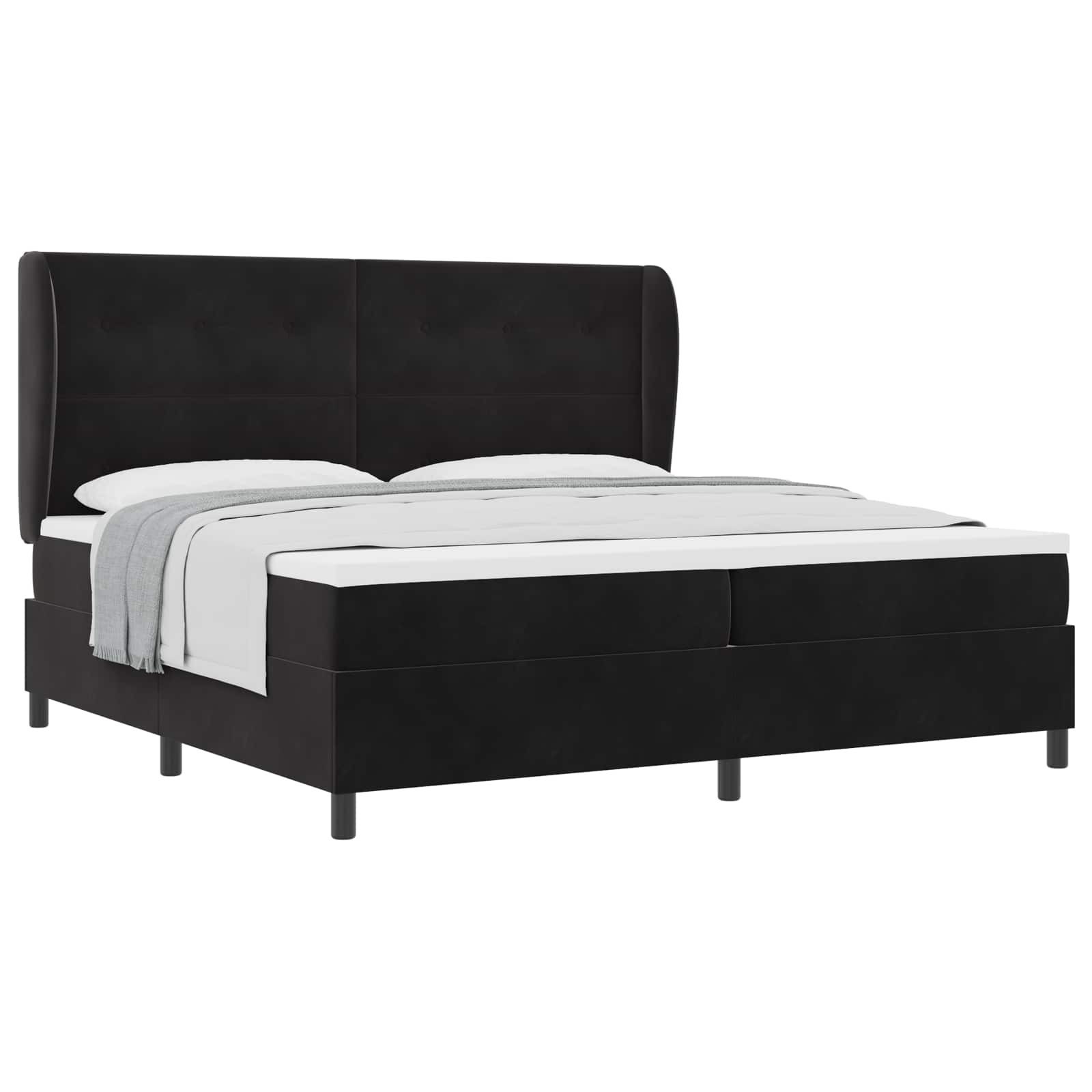 Bett Boxspringbett mit Kopfteil Schwarz 200 x 200 cm Samt