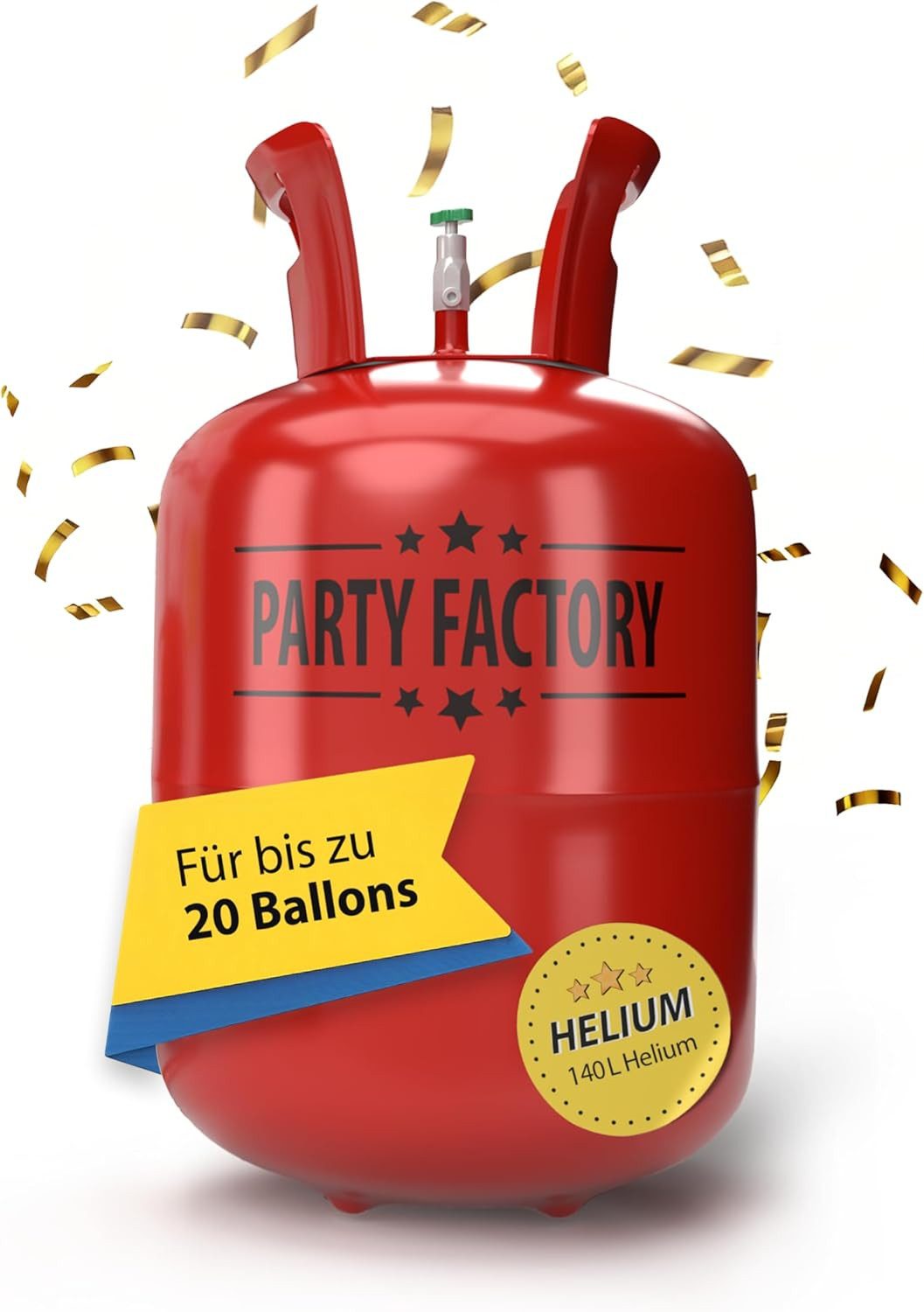 Party Factory Helium Ballongas Helium für bis zu 20 Luftballons, 0,14m³ Einwegflasche, Ballongas, Helium, Heliumgas, Helium Ballongas
