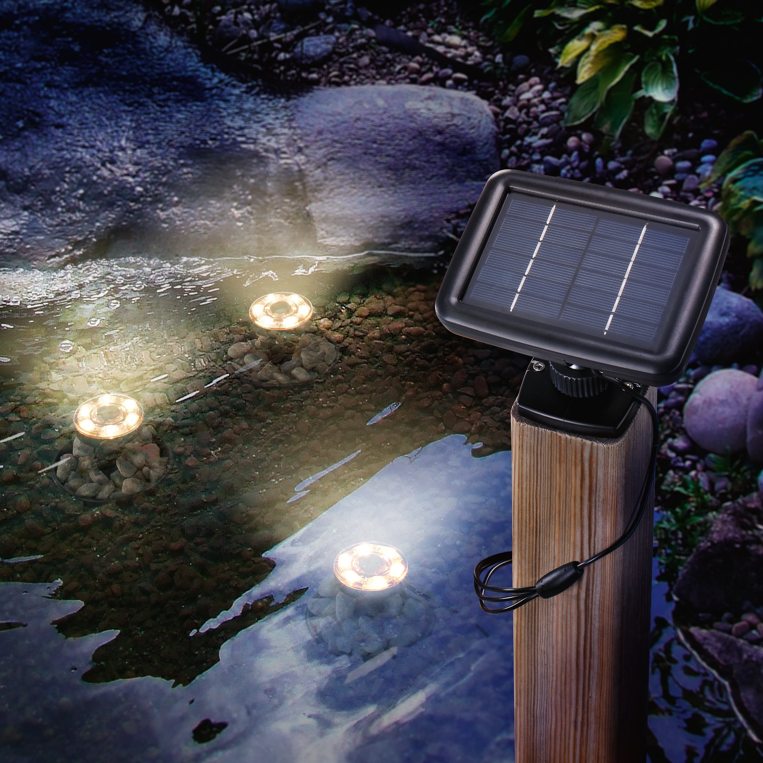 esotec Gartenstrahler 3er Set Solar Unterwasserleuchten Splash 3000K warmweiß 20lm 102149, LED fest integriert