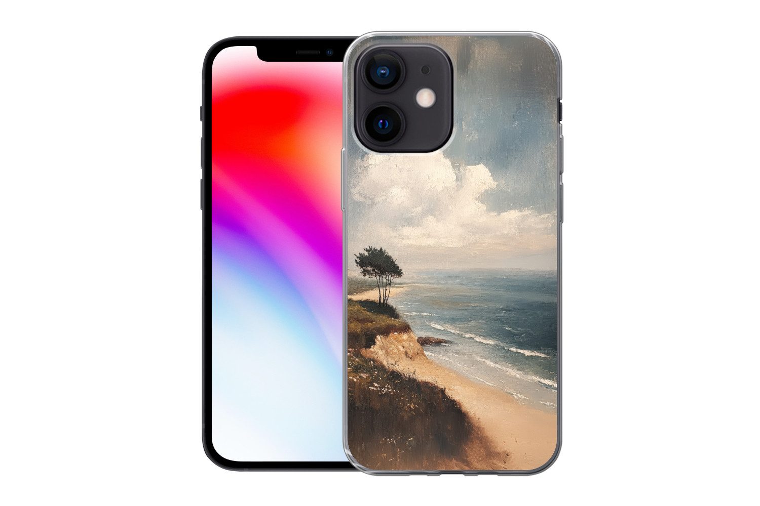 MuchoWow Handyhülle für Apple iPhone 12 Mini Klippe - Meer - Baum, Smartphone-Bumper, Print, Handy Schutzhülle Dünn