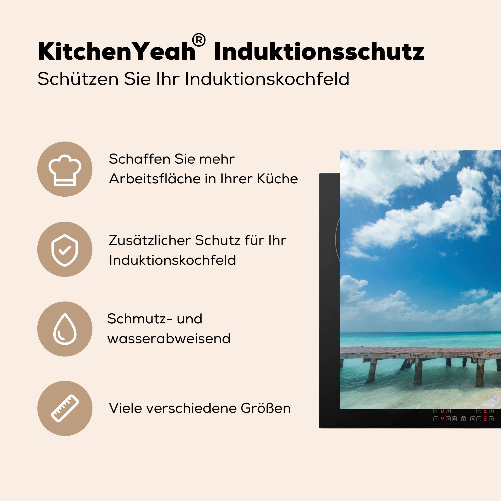 MuchoWow Herdblende-/Abdeckplatte Isla, am Insel auf cm, Karibischen (1 Promenade der nutzbar, Eine Mobile Meer Arbeitsfläche 78x52 tlg), mexikanischen Ceranfeldabdeckung Vinyl