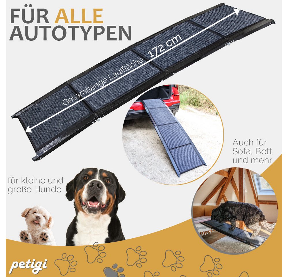 Thumbnail - Petigi Hunderampe Hunderampe Teppich 180 cm klappbar Hund Einstieghilfe Hundetreppe