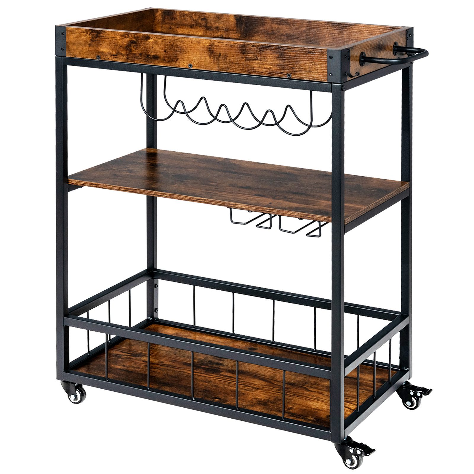 COSTWAY Küchenwagen, mit abnehmbarem Tablett, Weinregal & Glashalter. Reduzierter Preis € 84,99. Unverbindliche Preisempfehlung € 149,99