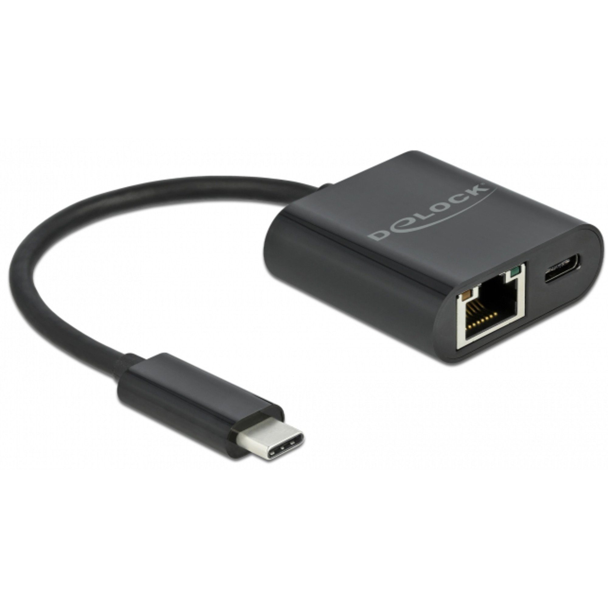 Delock Adapter USBC > Gigabit LAN, mit PD Anschluss LANKabel, Kabellänge 11,5 cm