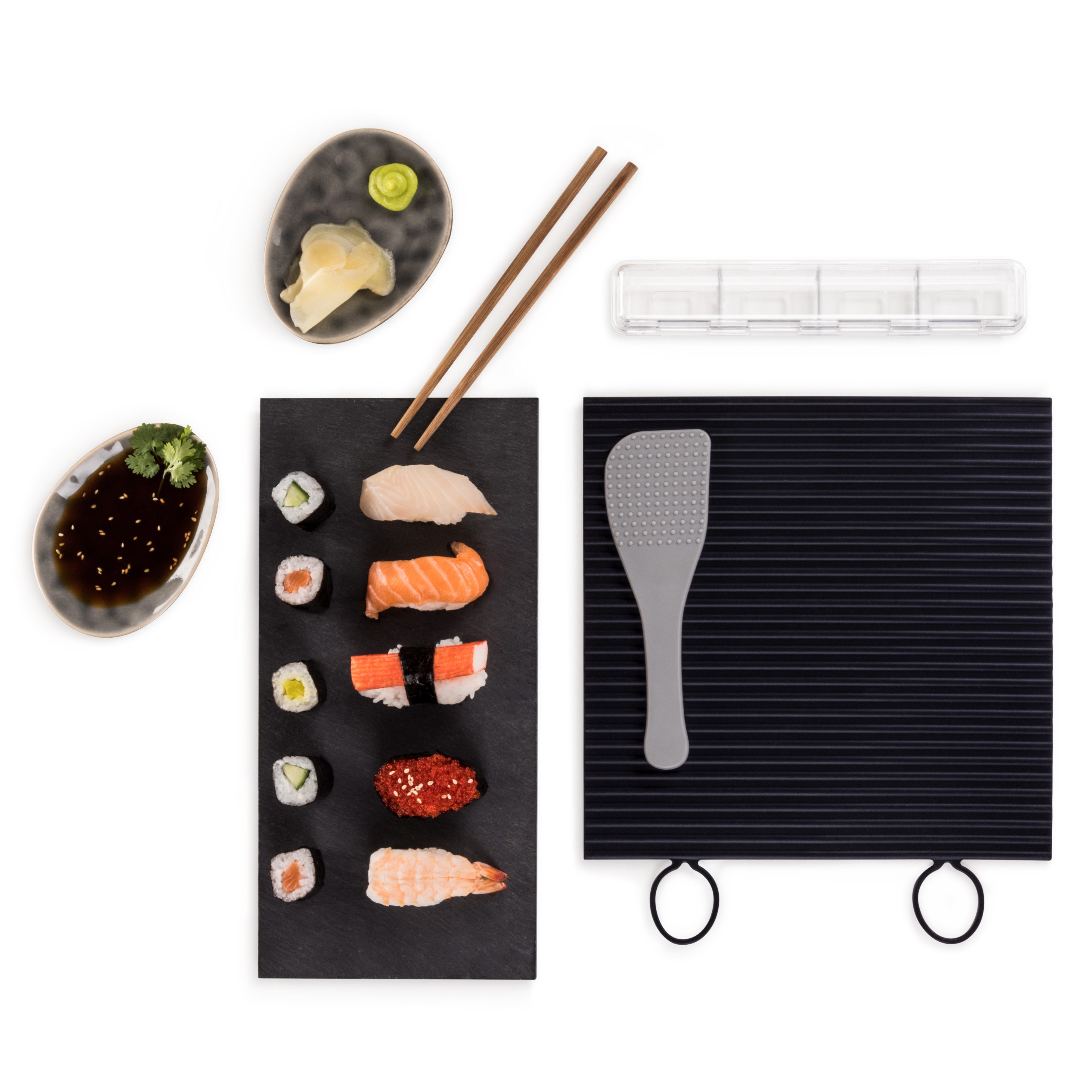 Blumtal Sushi-Roller Sushi Set - Silikonmatte, Stäbchen und Reislöffel, (Set 7-tlg), Spülmaschinenfest
