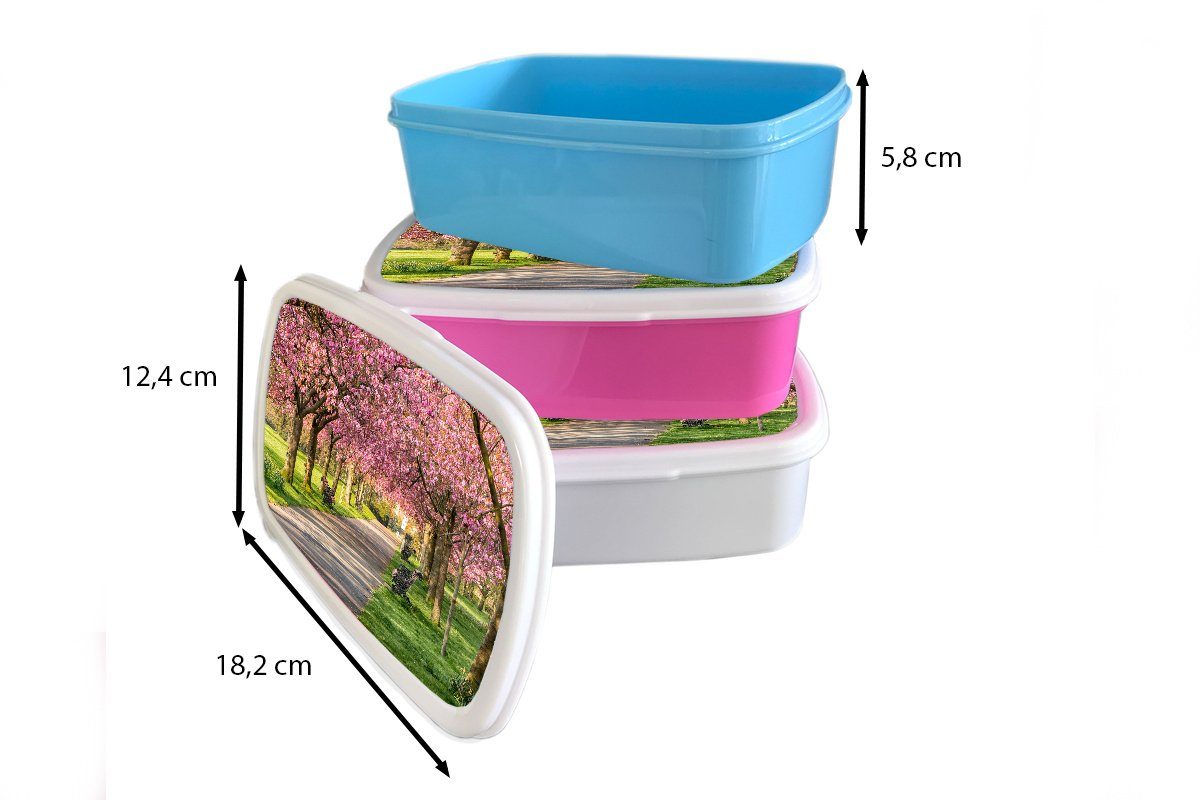 MuchoWow Kunststoff (2-tlg), Kinder, Lunchbox Brotbox - - Brotdose Kunststoff, Erwachsene, für Blüte Bäume Rosa, Snackbox, Mädchen,