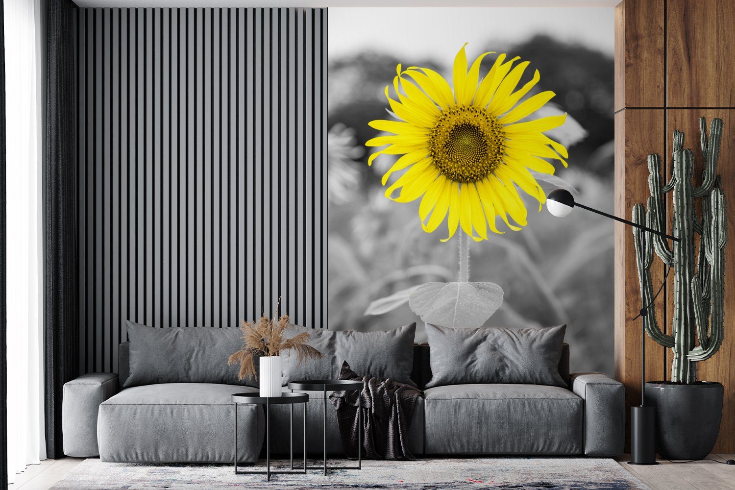 - Matt, Weiß, (3 St), Gelb - Wandtapete Vinyl für - bedruckt, - Schwarz MuchoWow Tapete Wohnzimmer, Blumen Montagefertig Sonnenblume Fototapete