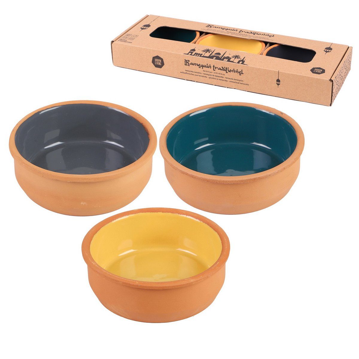 12 Antipastischale Terracotta-Schalen ⌀ Anthrazit, Dipschale, farblich Living 3-tlg), backofengeeignet Gelb, cm Schale Servierschale (Petrol, Urban x Ton, lackiert, Tapas 4