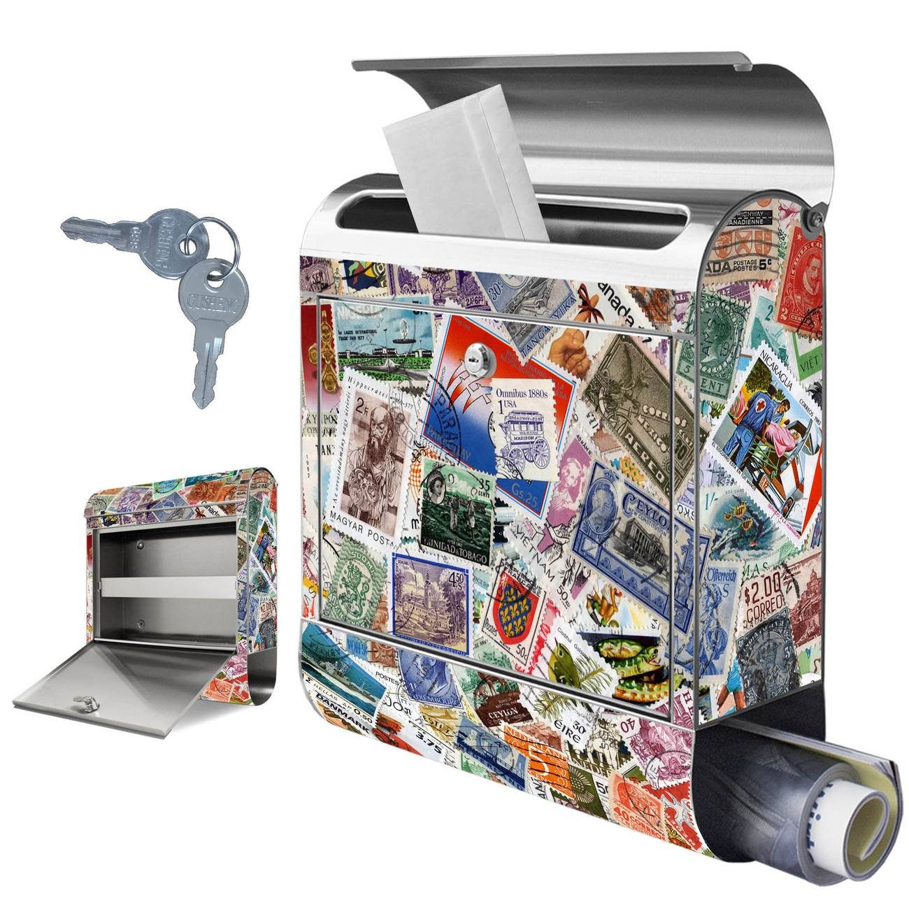 banjado Wandbriefkasten Edelstahl Briefmarken (Wandbriefkasten groß, mit Zeitungsfach), 38 x 42,5 x12cm