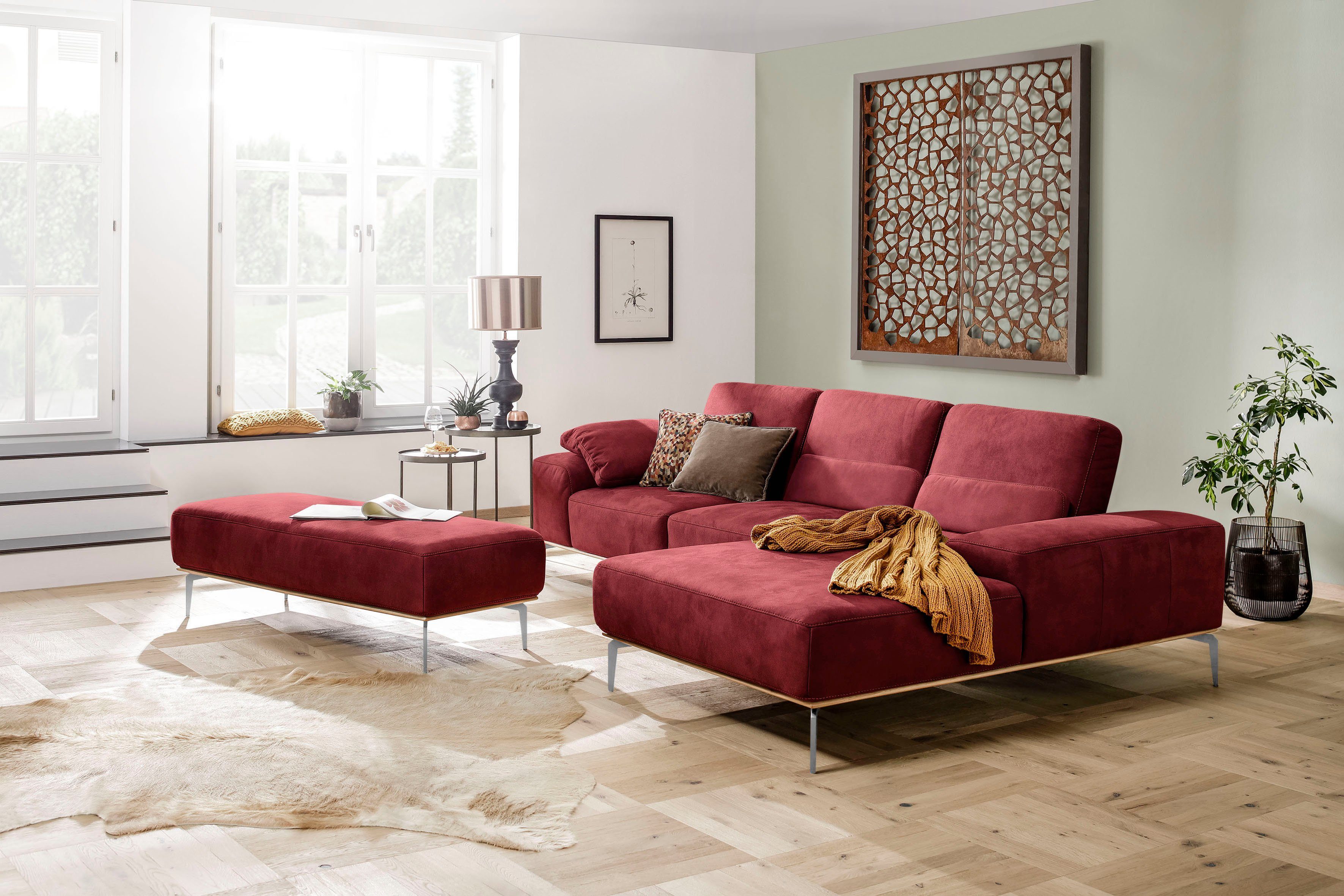 Ecksofa in Holzsockel, Chrom W.SCHILLIG mit Füße run, elegantem Breite cm glänzend, 299