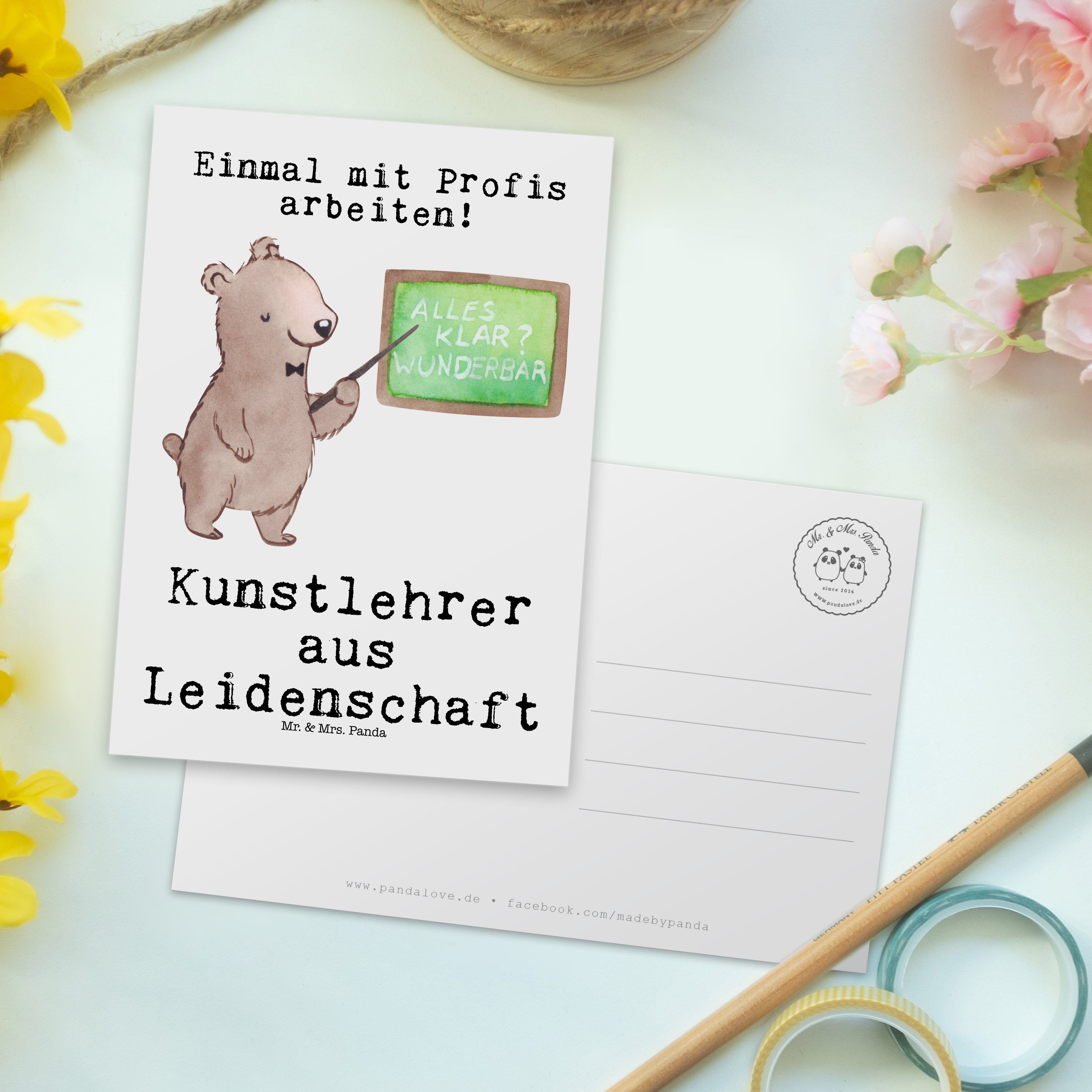 Panda & Mr. K Weiß Dankeskarte, Leidenschaft aus Mrs. Beruf, - Postkarte Geschenk, Kunstlehrer -