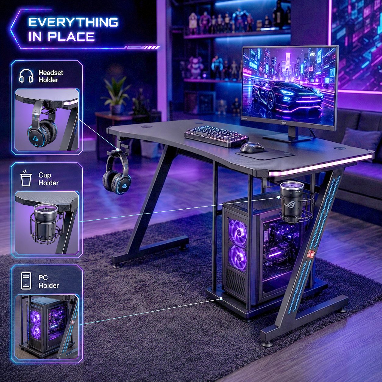 MY SIT Schreibtisch Gaming Tisch Gizmo mit Farbwechsel LED Beleuchtung