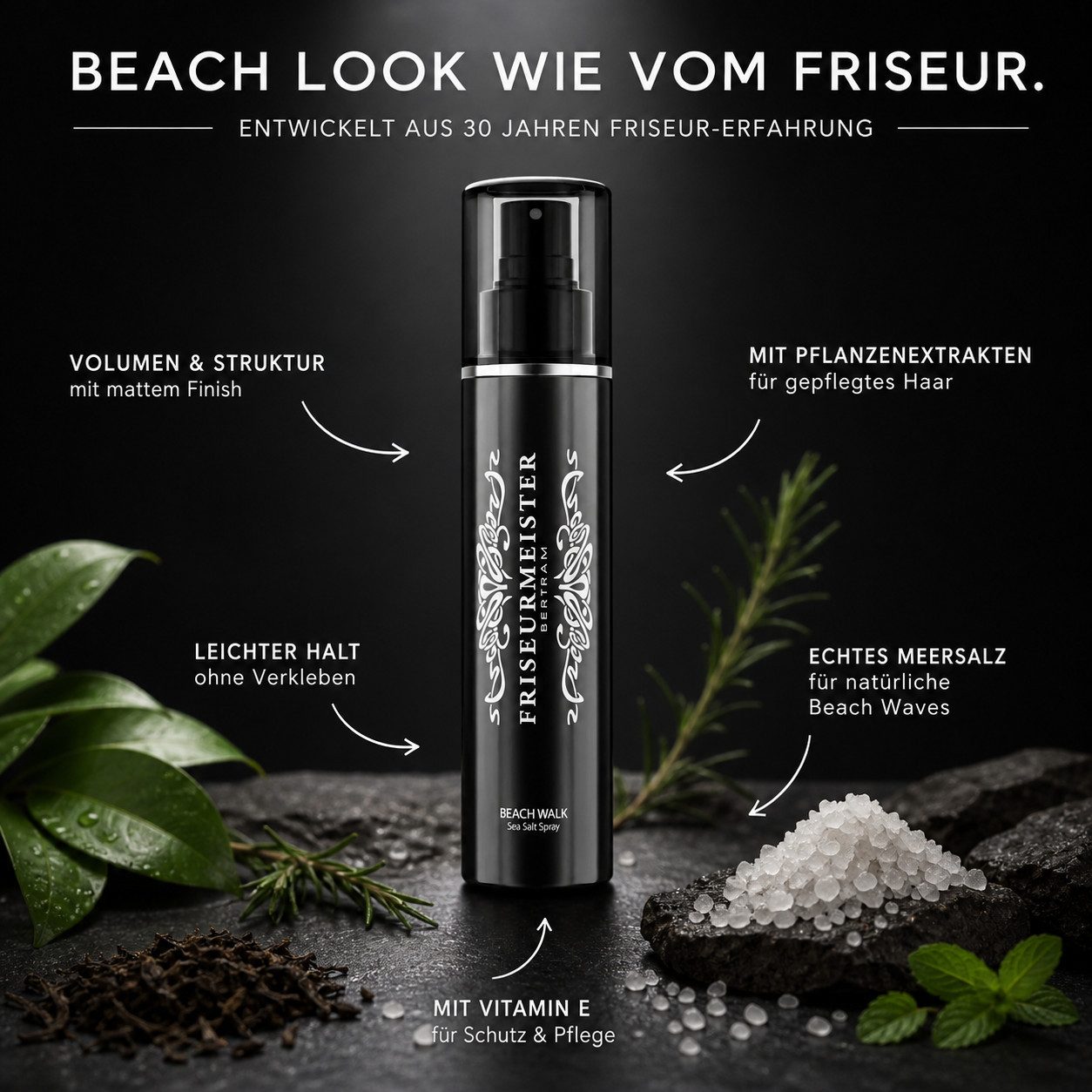 Friseurmeister Haarpflege-Spray Beach Walk Sea Salt Spray 250 ml Salzspray, mit Rosmarin & Grüntee, Friseurqualität, mattes Finish