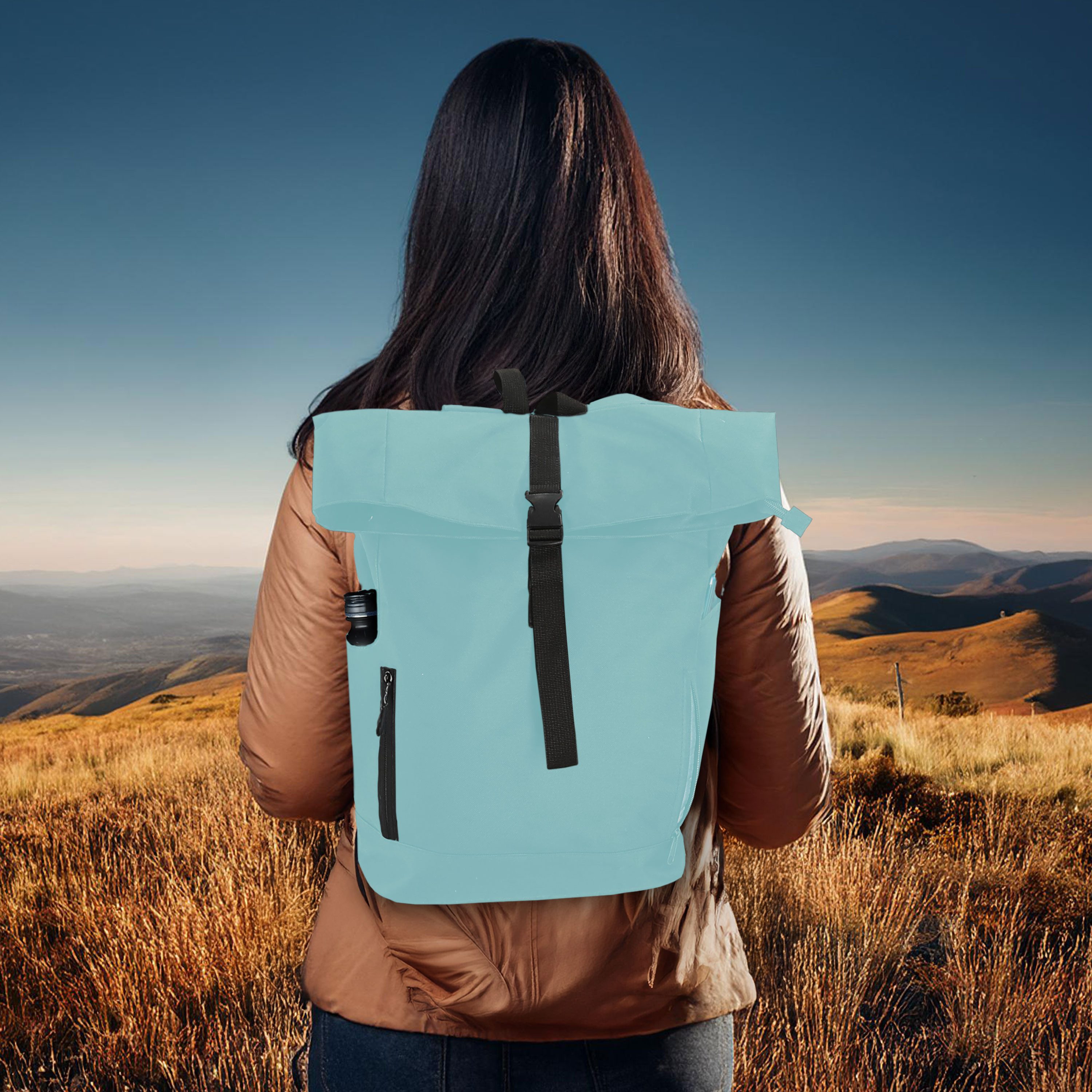 CEPEWA Rucksack Falt Rucksack Urban 30l hellblau 40x57x15cm 600D Polyester Rolltop