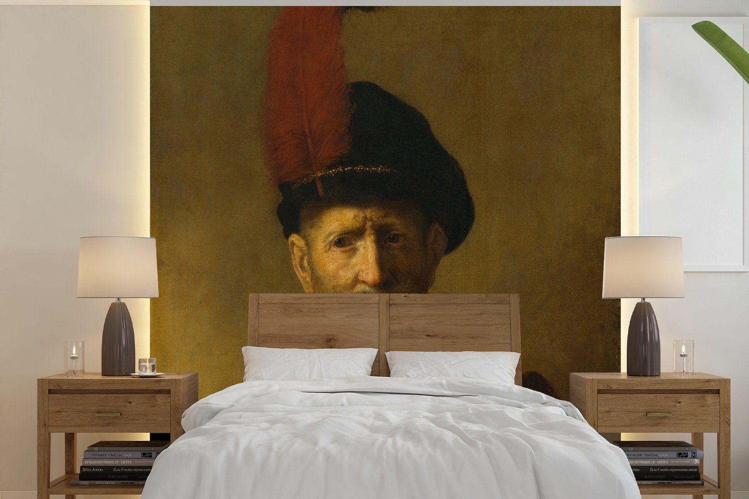 MuchoWow Fototapete Porträt eines Mannes - Rembrandt van Rijn, Matt, bedruckt, (4 St), Vliestapete für Wohnzimmer Schlafzimmer Küche, Fototapete