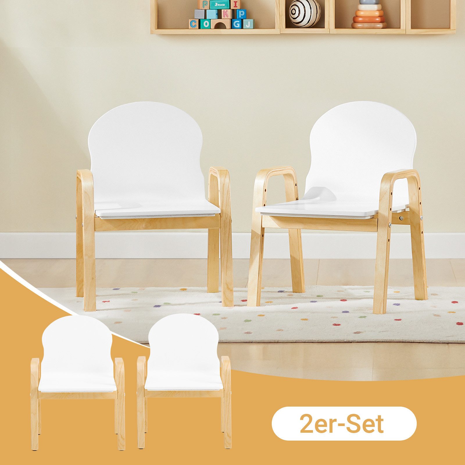 SoBuy Kindersitzgruppe KMB24, Kinder Schreibtischstuhl, Kinderstühle Kinderzimmer, 2er Set Stuhl höhenverstellbar Stühlchen mit Armlehnen und Rückenlehne