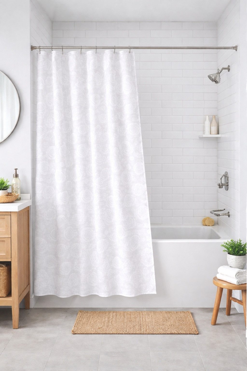 Clever-Kauf-24 Duschvorhang Textil-Duschvorhang Roses, weiß, BxH 180x200cm, Breite 1820 cm