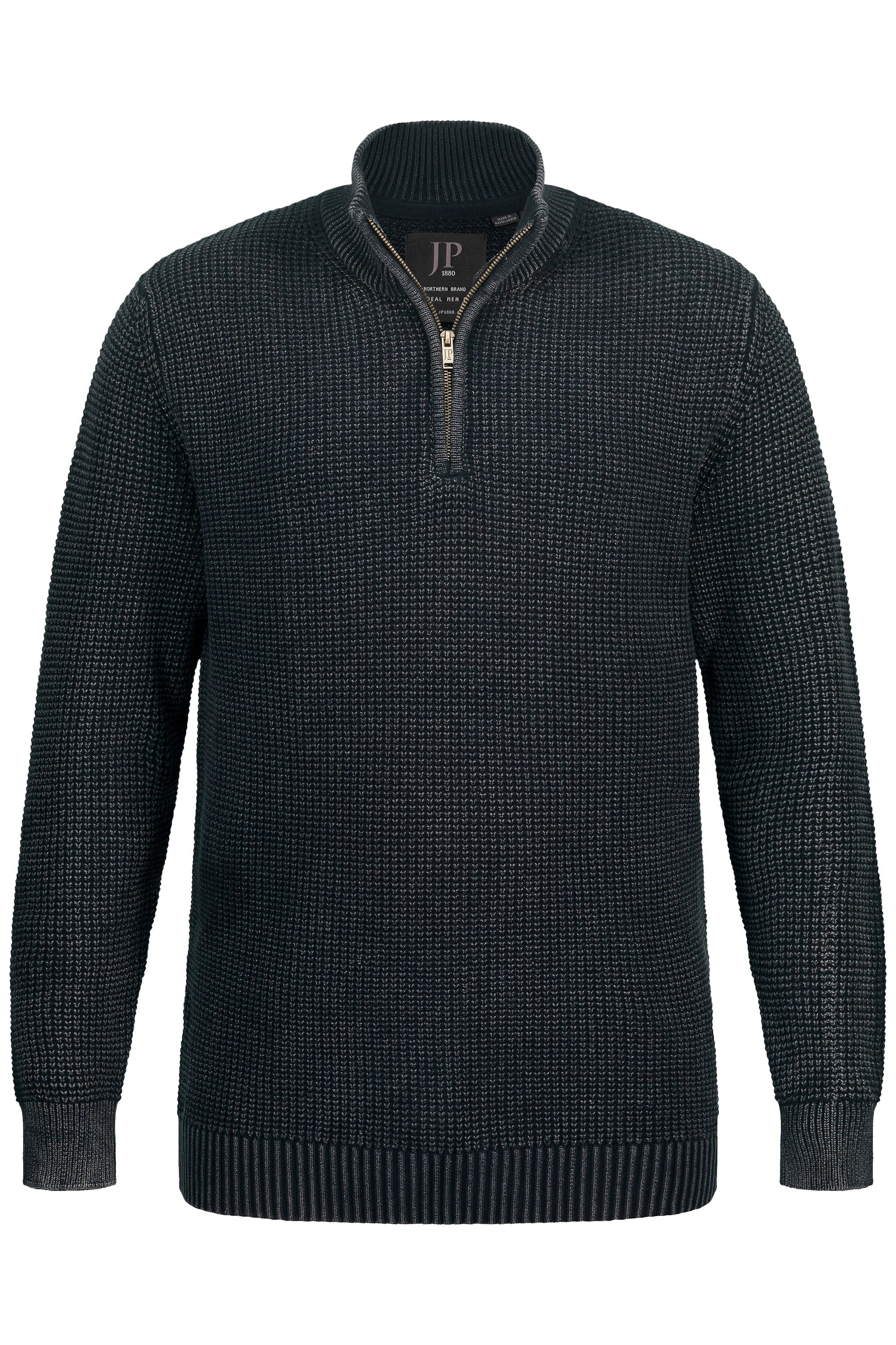 JP1880 Rundhalspullover Troyer Vintage Look Stehkragen-Einsatz Zipper günstig online kaufen
