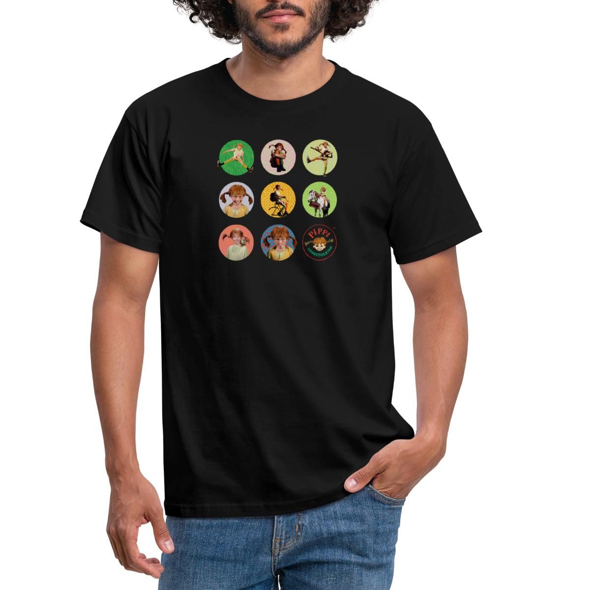 Spreadshirt T-Shirt Pippi Langstrumpf Bilder Von Pippi In Kreisen Männer T-Shirt (1-tlg)