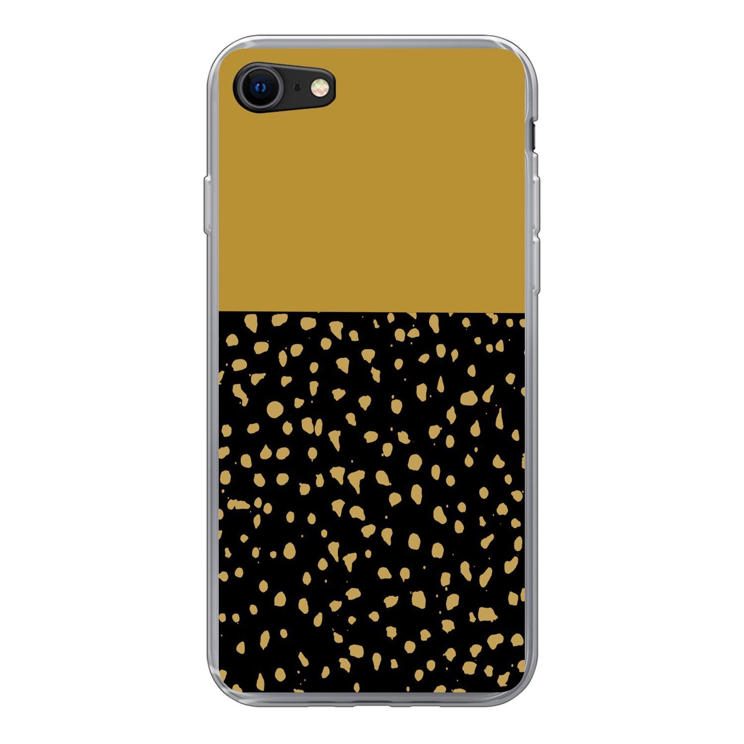 MuchoWow Handyhülle für Apple iPhone 8 Polka dots - Ockergelb - Schwarz, Smartphone-Bumper, Print, Handy Schutzhülle Dünn