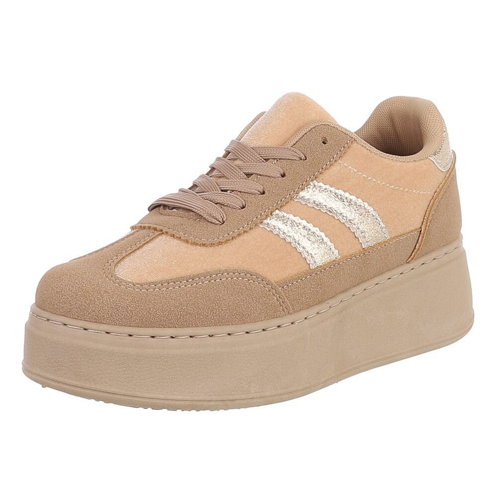 Ital-Design Damen Plateau-Sneaker mit Schnürung und Streifen Sneaker (92392307) Flach Sneakers Low in Hellbraun