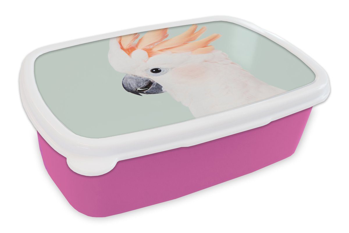 Kunststoff Weiß, MuchoWow Brotdose Kunststoff, Lunchbox - Tiere rosa (2-tlg), Natur Kakadu Brotbox Mädchen, Erwachsene, - für - Kinder, Snackbox,