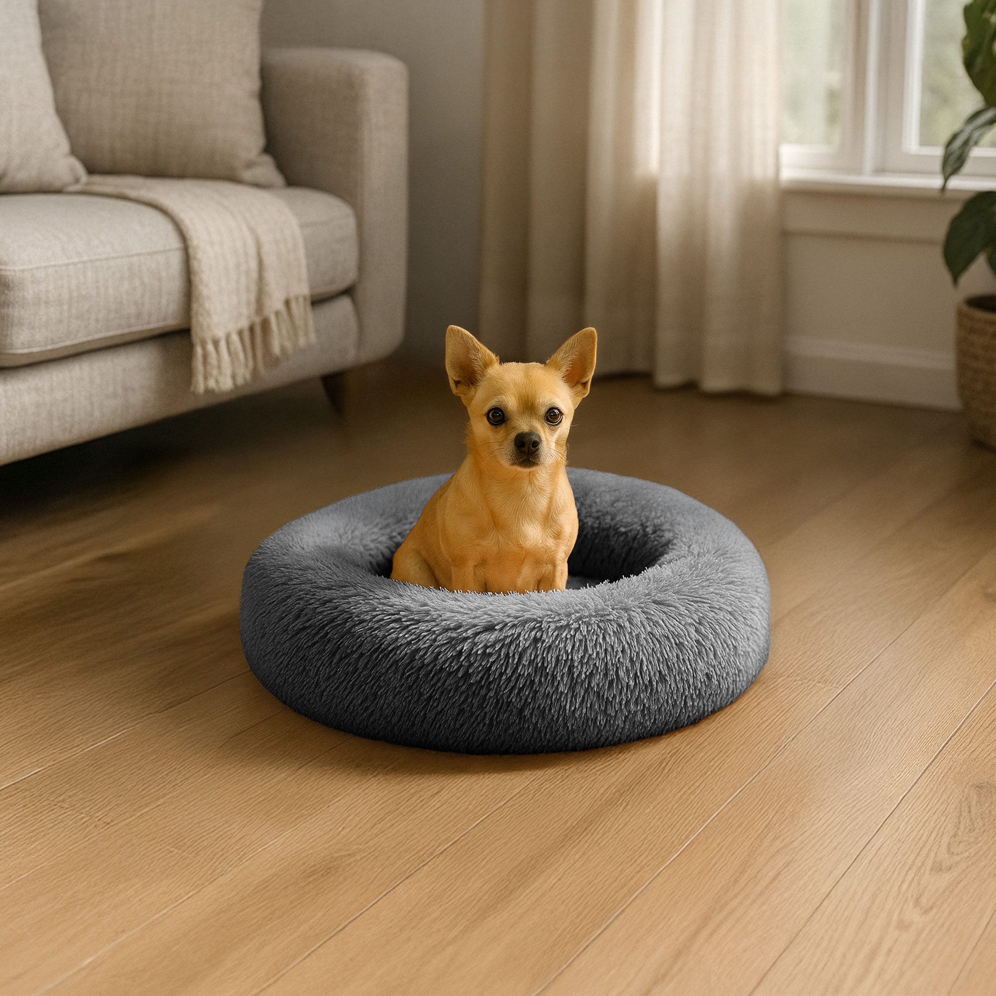 belviona Tierbett in Donut-Form mit ergonomischen Rand, 40 cm Durchmesser, anthrazit, Polyester, Schlafen wie auf Wolken, mit weicher Füllung, Anti-Rutsch