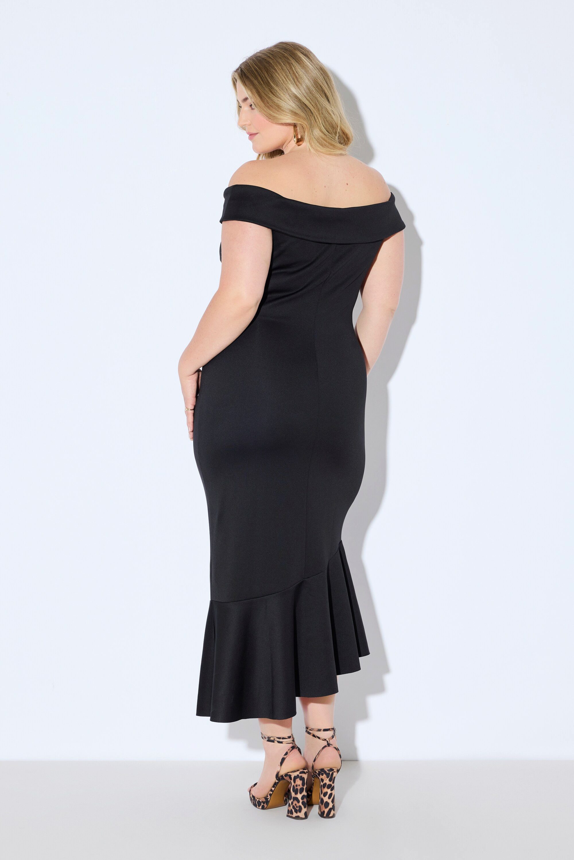 Ulla Popken Cocktailkleid Scuba-Maxikleid Carmenausschnitt Drapierung