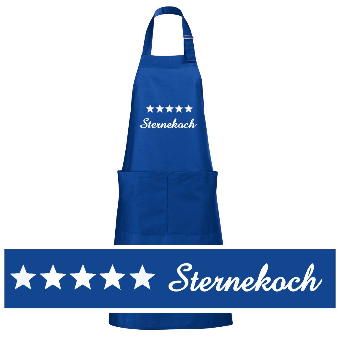 Schnoschi Kochschürze Hochwertige Küchenschürze mit fünf Sternekoch bestickt, Stickerei mit fünf Sternekoch