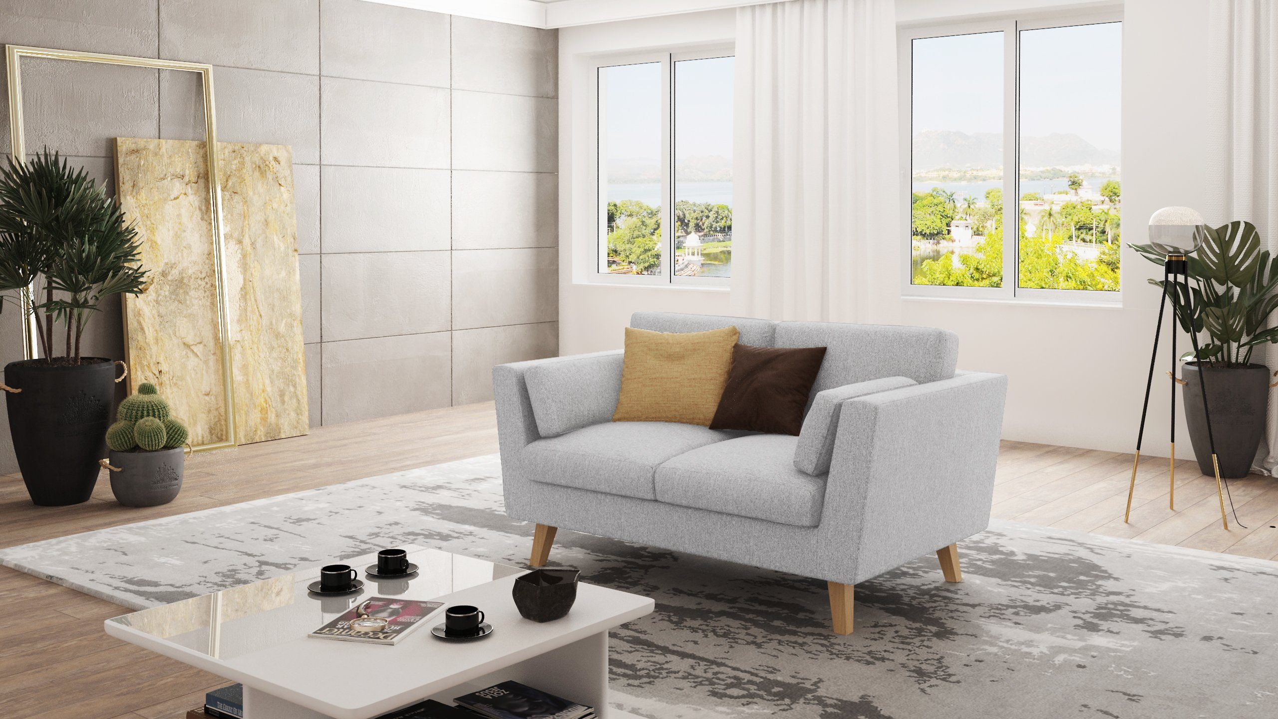 S-Style Möbel 2-Sitzer Sofa Angeles im skandinavischen Design, mit Wellenfederung Silber