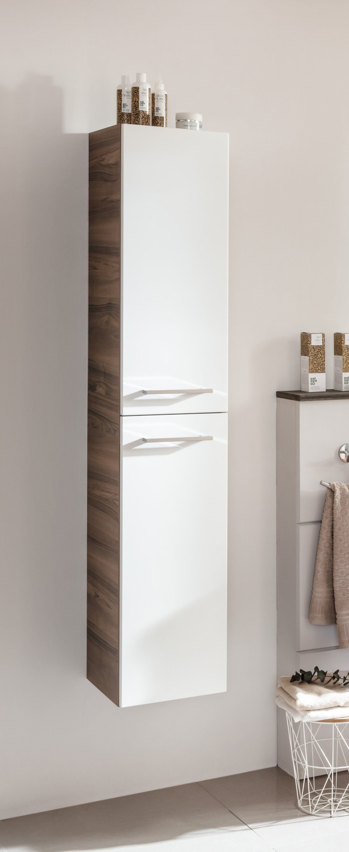 FACKELMANN Hochschrank Verona Hochschrank links - Weiß Hochglanz - Nussbaum