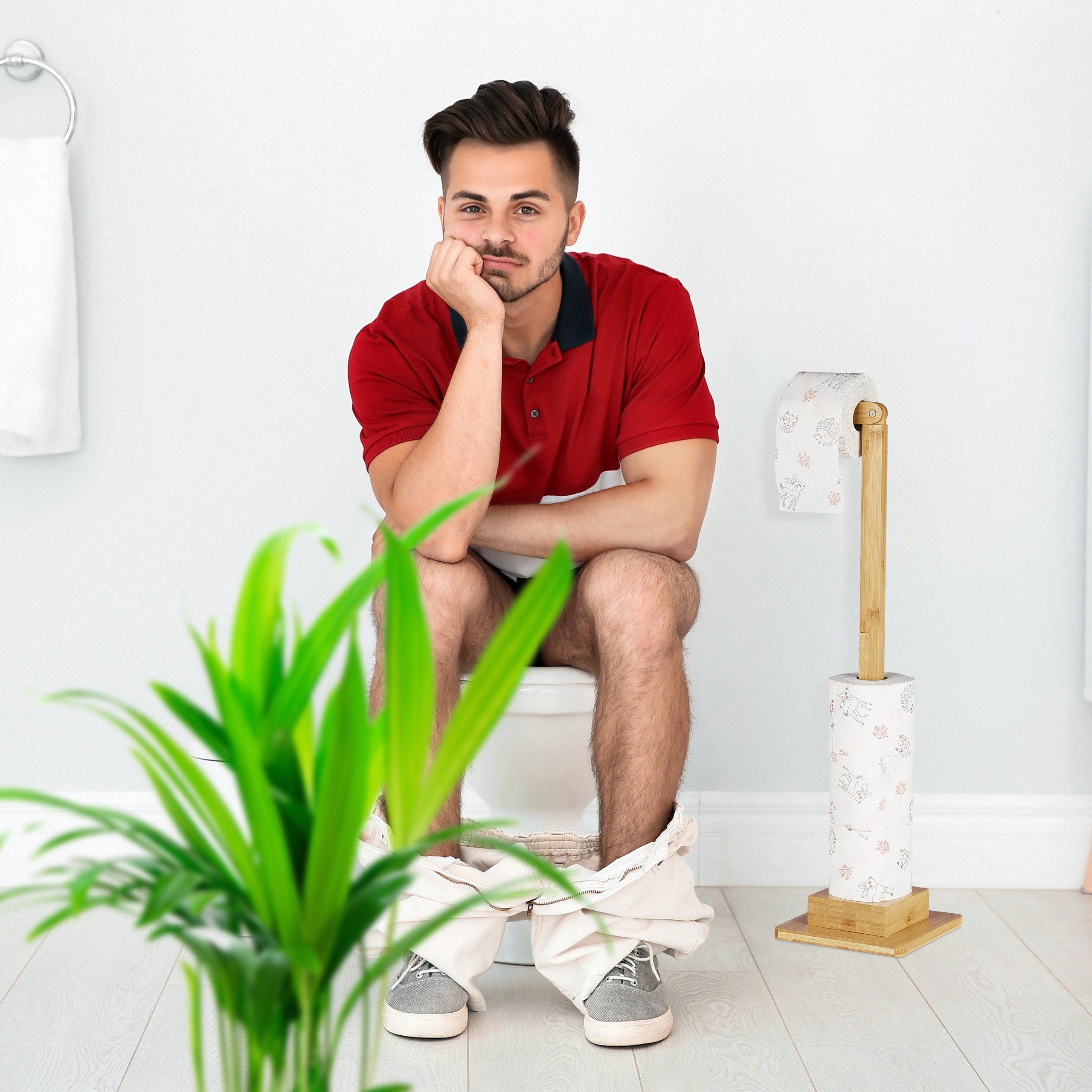 relaxdays Toilettenpapierhalter Bambus Toilettenpapierhalter stehend günstig online kaufen