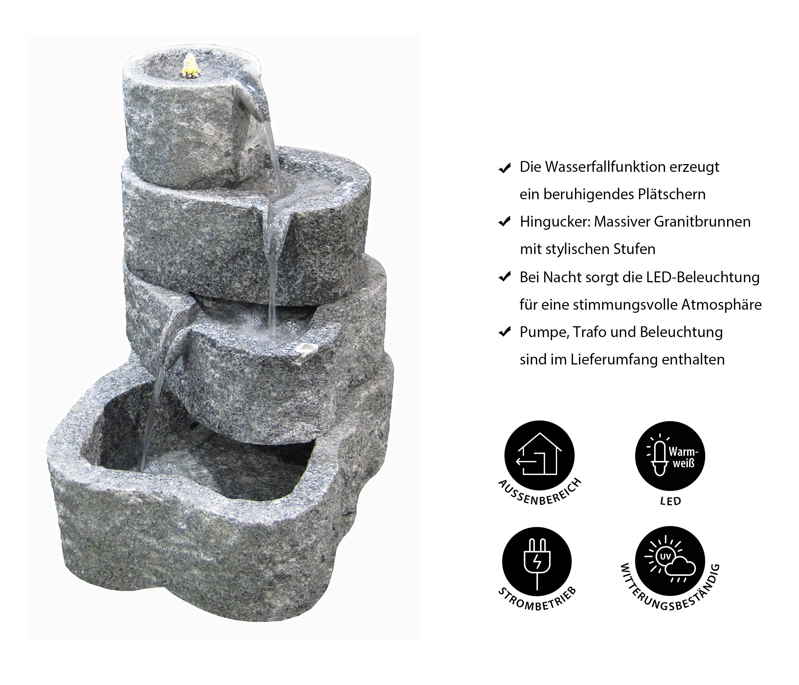 Dehner Gartenbrunnen Wasserfall mit LED-Beleuchtung warmweiß, günstig online kaufen