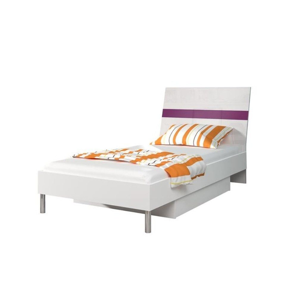 JVmoebel Kinderbett Hochglanz Einzelbett in Lila aus Holz mit eleganten silbernen Füßen (1-tlg., Bett), Made in Europa