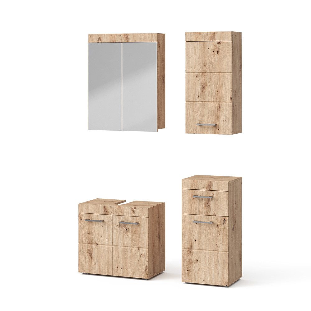 Vicco Badmöbel-Set Luna, Eiche, 4 Teile, mit Hängeschrank, (4-St., 4er Set)