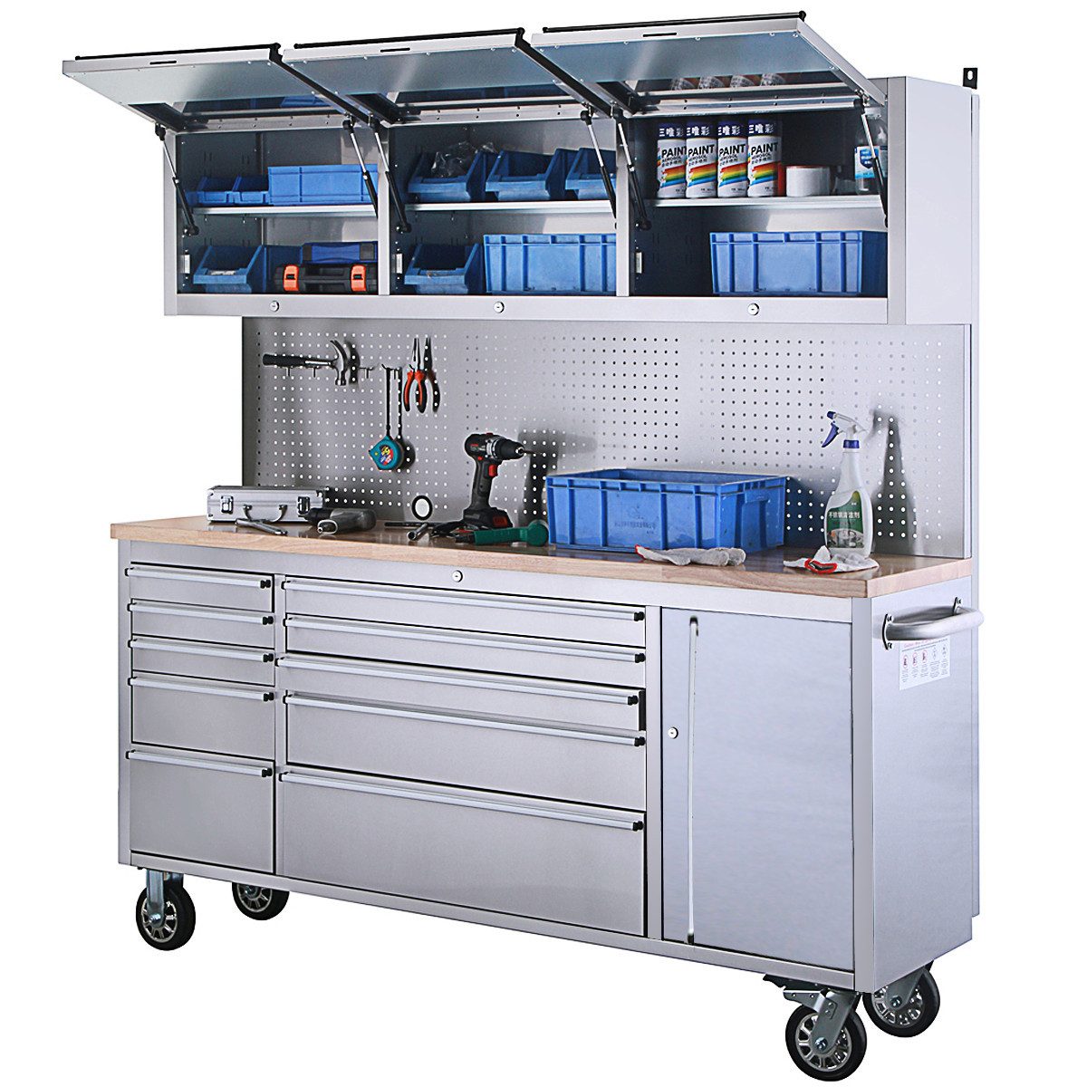 ONDIS24 Werkstattwagen Werkstatt-Set fahrbare Werkbank mit Lochwand und Werkzeugschränken, max. Traglast:700,00 kg
