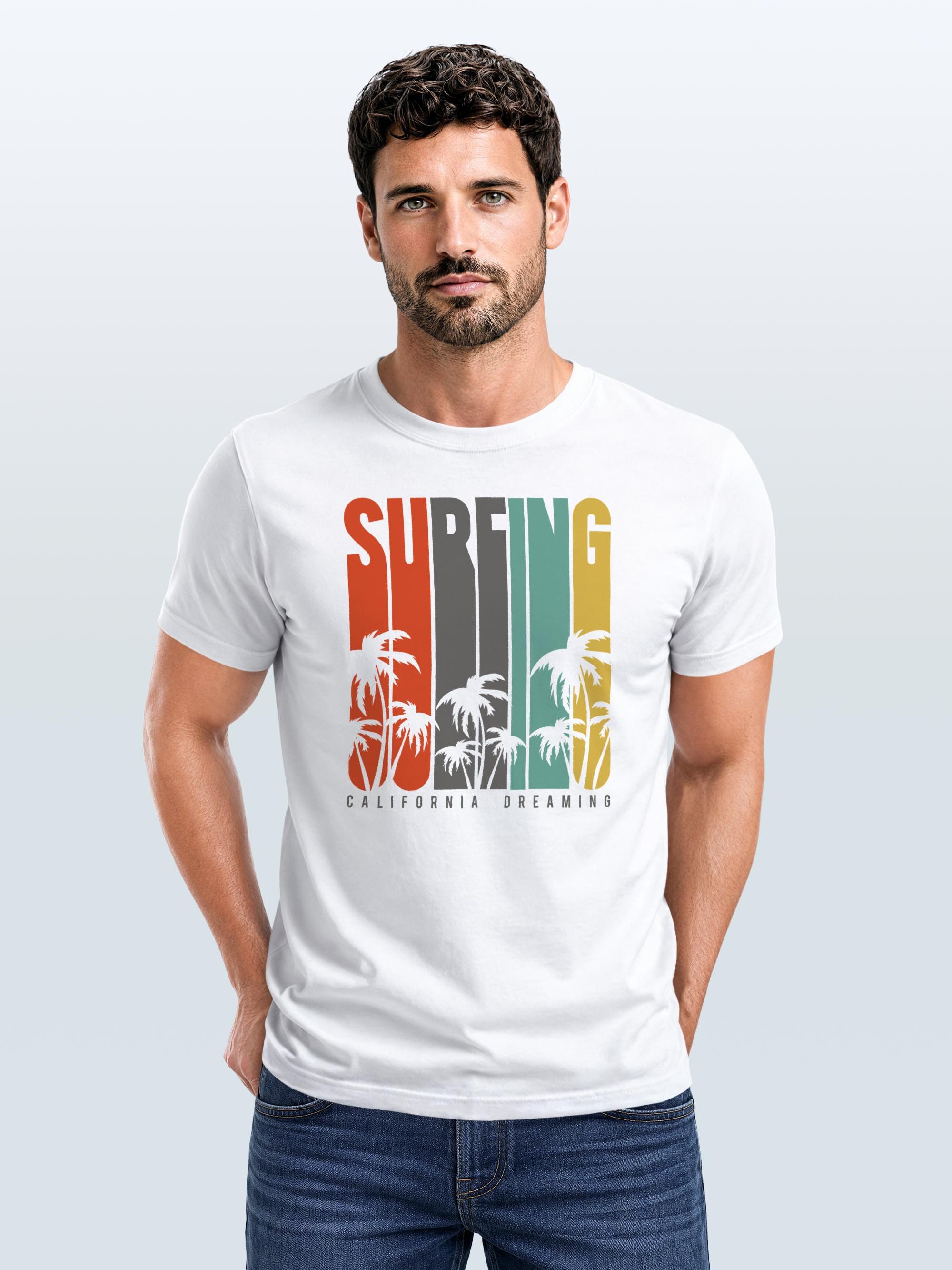 Neverless Print-Shirt Herren T-Shirt Surfing Surfer Style Schriftzug California Dreams mit Print