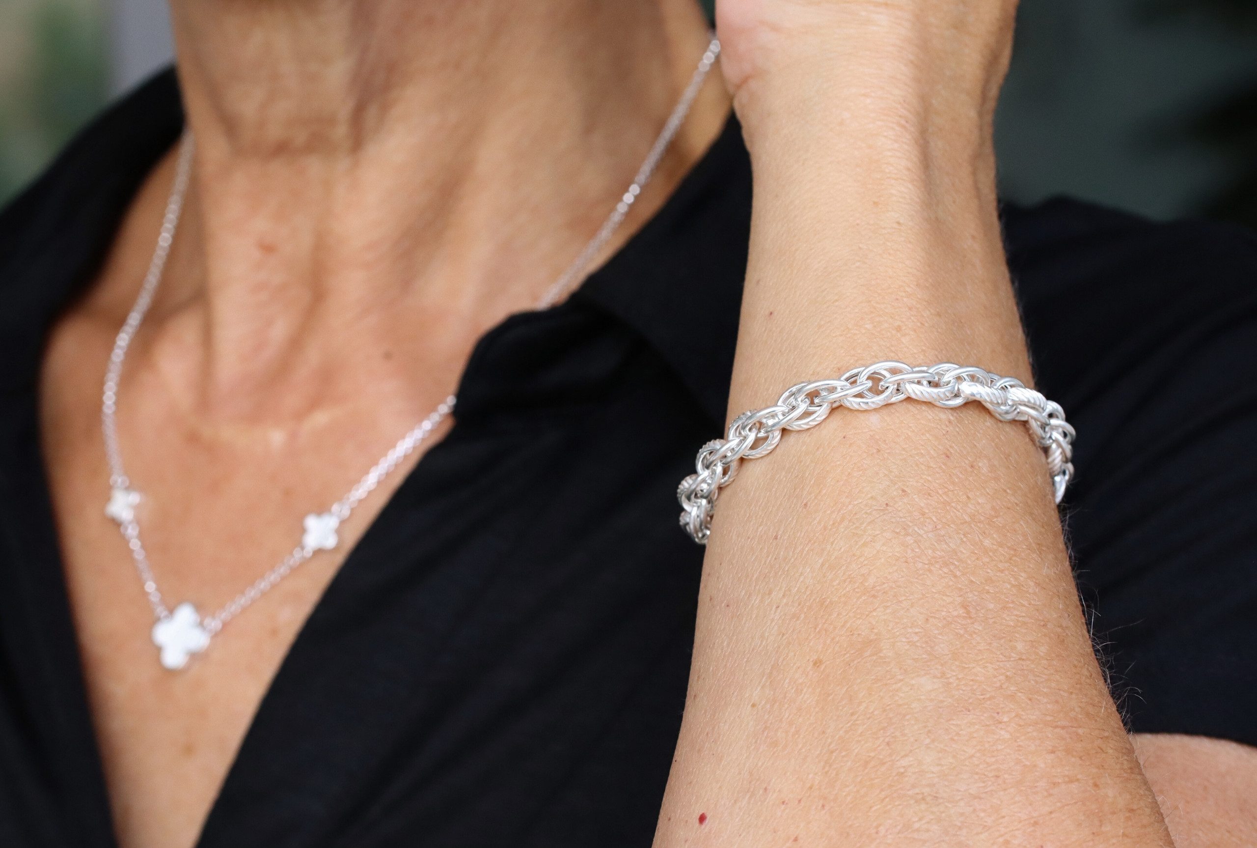 SILBERMOOS Silberarmband Elegantes Armband mit doppeltem Rundanker-Geflecht, 925 Sterling Silber