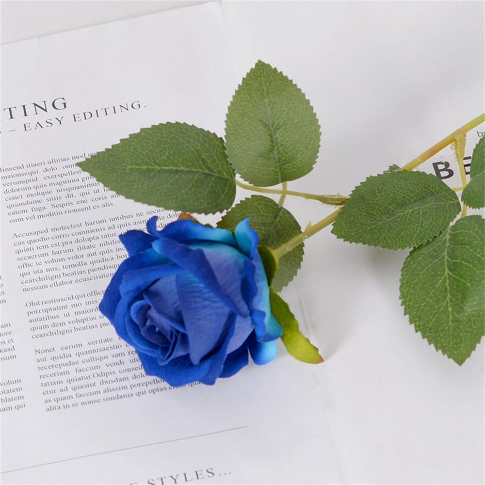 Rose Blume,Valentinstag Blume, Hochzeit Blau Rouemi, Künstliche Kunstblumenstrauß Dekoration Geschenk 7Stück