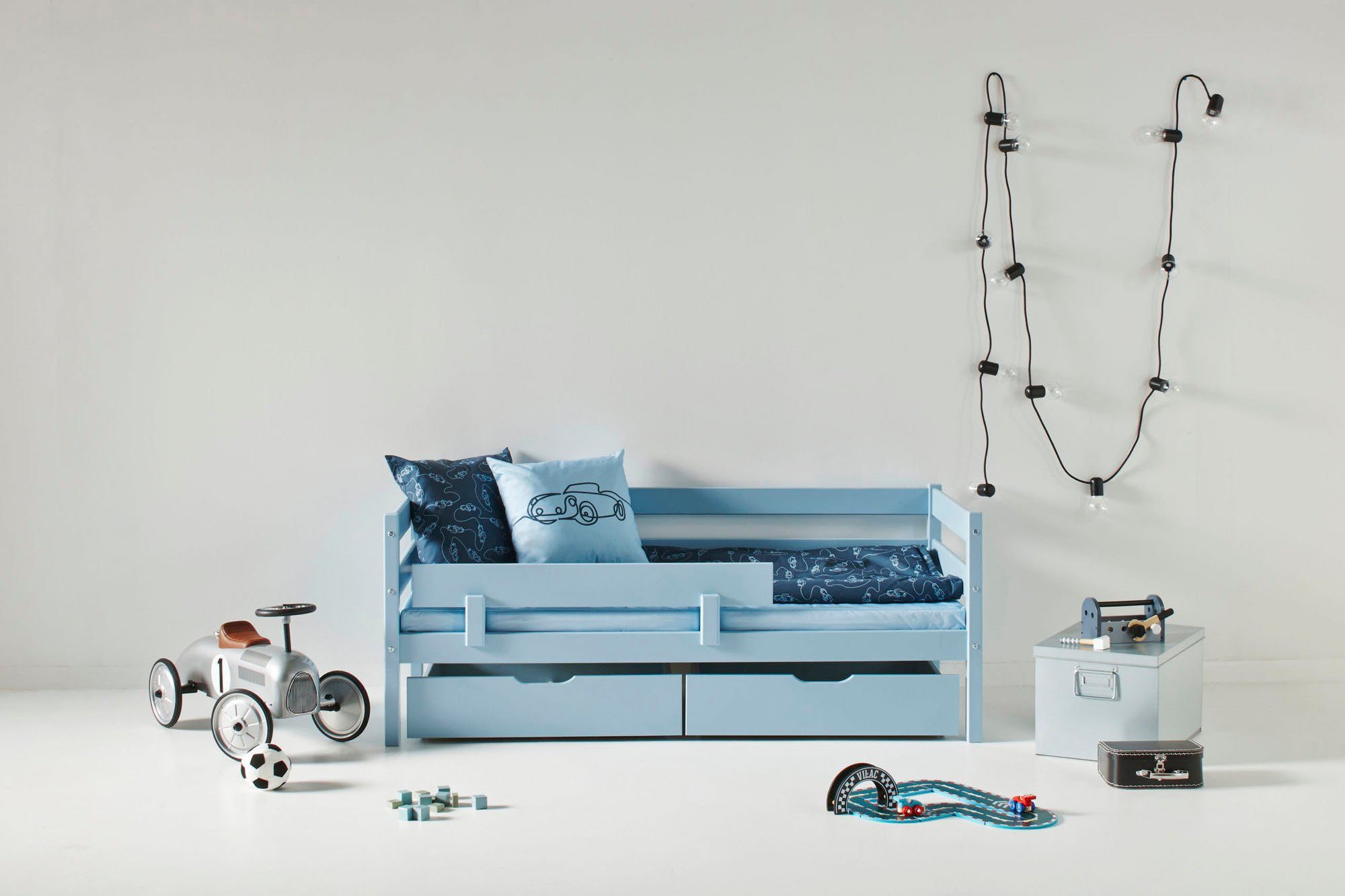 8 Rollrost (Set), ECO und Hoppekids Matratze mit Einzelbett Comfort Farben, mit Absturzsicherung in Dream Blue wahlweise
