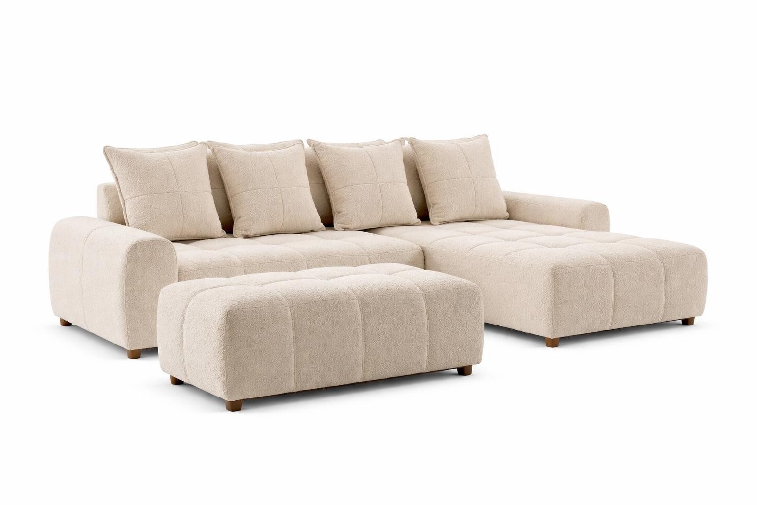 Xlmoebel Ecksofa Beiges Stoffecksofa mit Hocker und Kissen für modernes Wohnzimmer, 1 Teile, Made in Europa