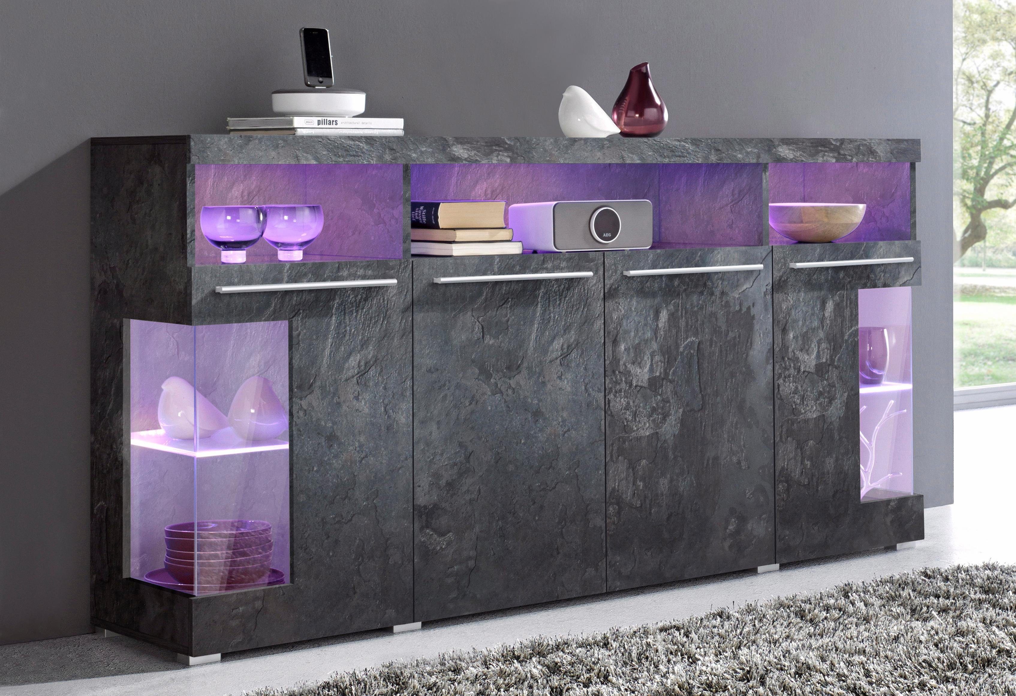 OTTO home Sideboard India,Breite 182cm, stilvolle Kommode mit Glastüren, Kombikommode viel Stauraum, Einlegeböden verstellbar,ohne Beleuchtung