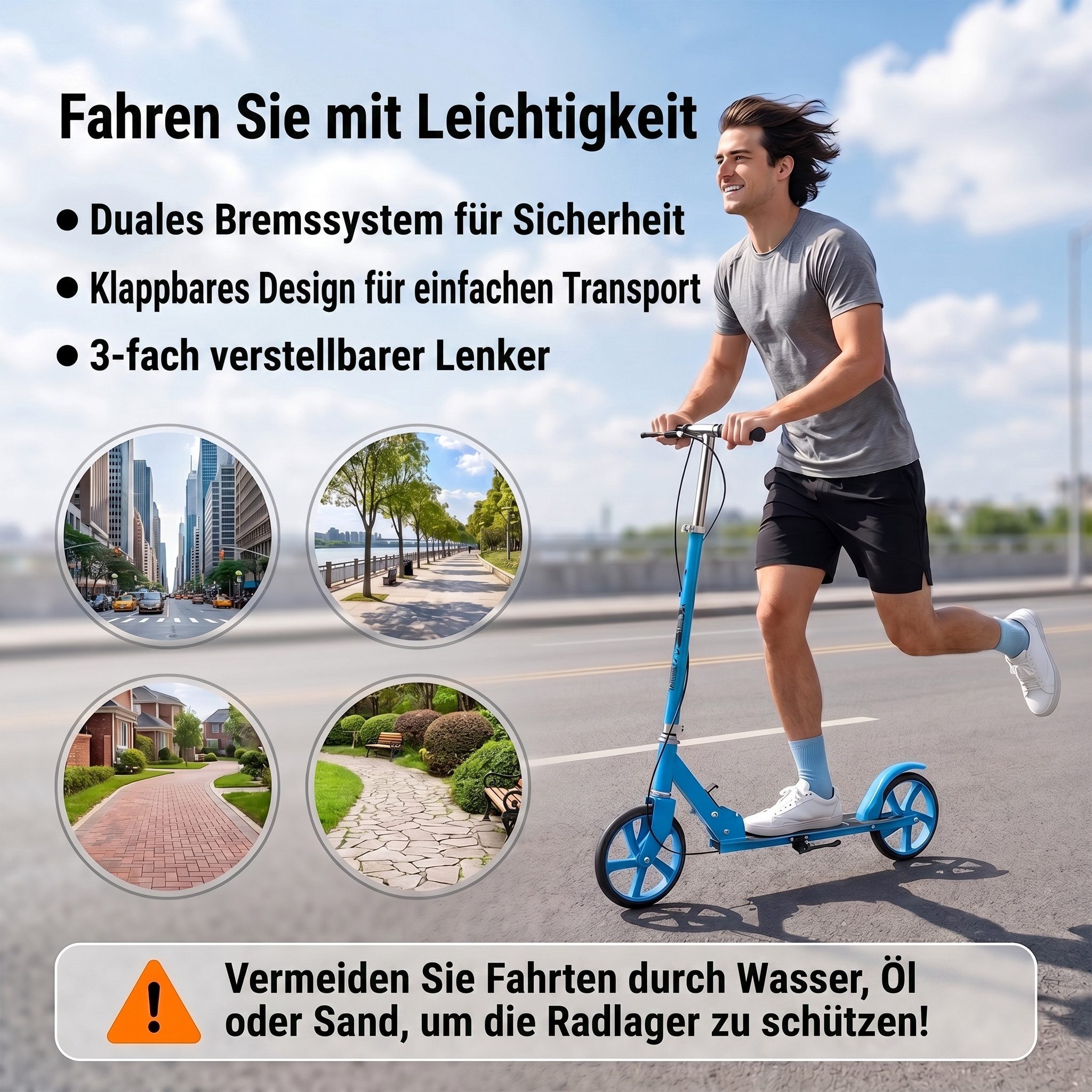 oyajia Cityroller Tretroller Kickroller Cityroller Kinderroller Erwachsene Scooter, (klappbar&höhenverstellbar Scooter 20CM Räder)