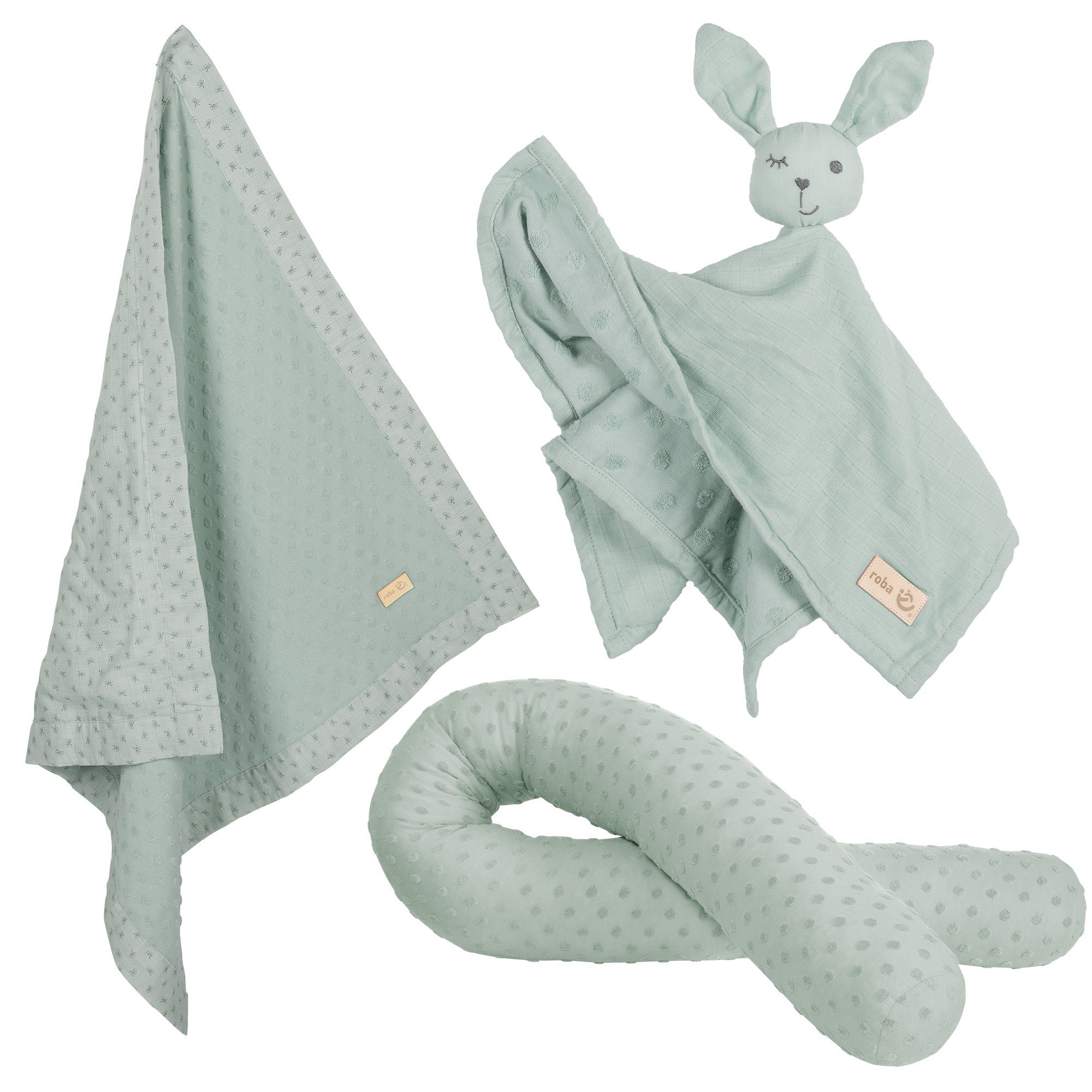 Schmusetuch Planet frosty roba® Lil green Neugeborenen-Geschenkset Babydecke Bettschlange, &