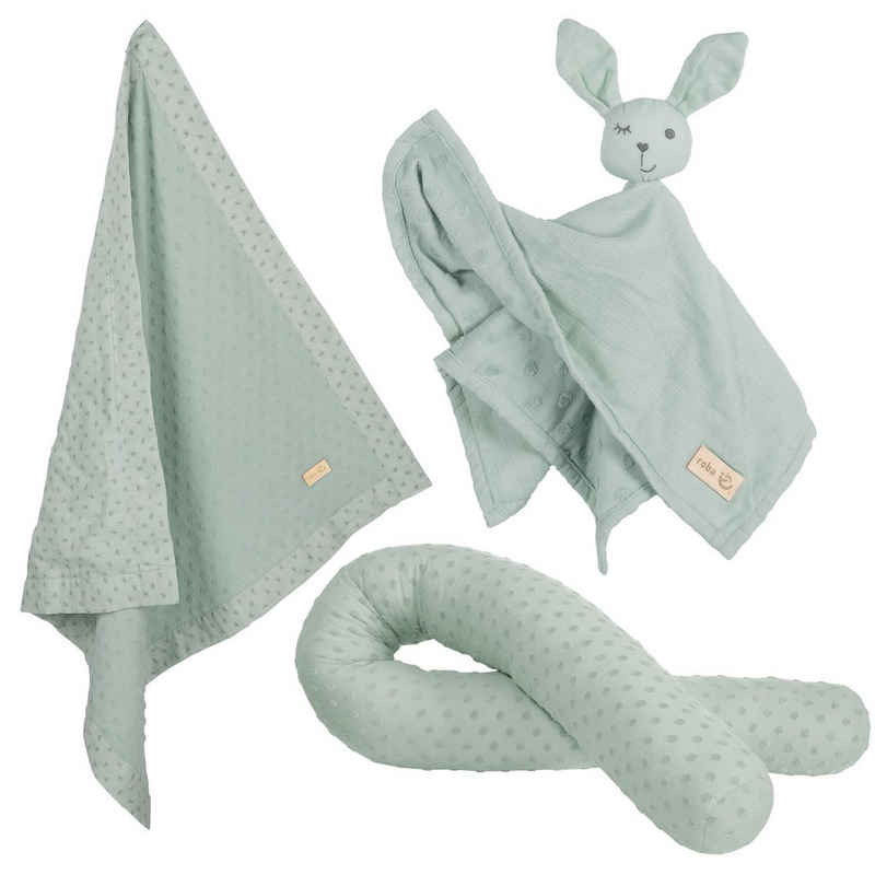 roba® Neugeborenen-Geschenkset »Lil Planet frosty green 3-teilig« (Bettschlange, Babydecke, Schmusetuch) aus Bio Baumwolle