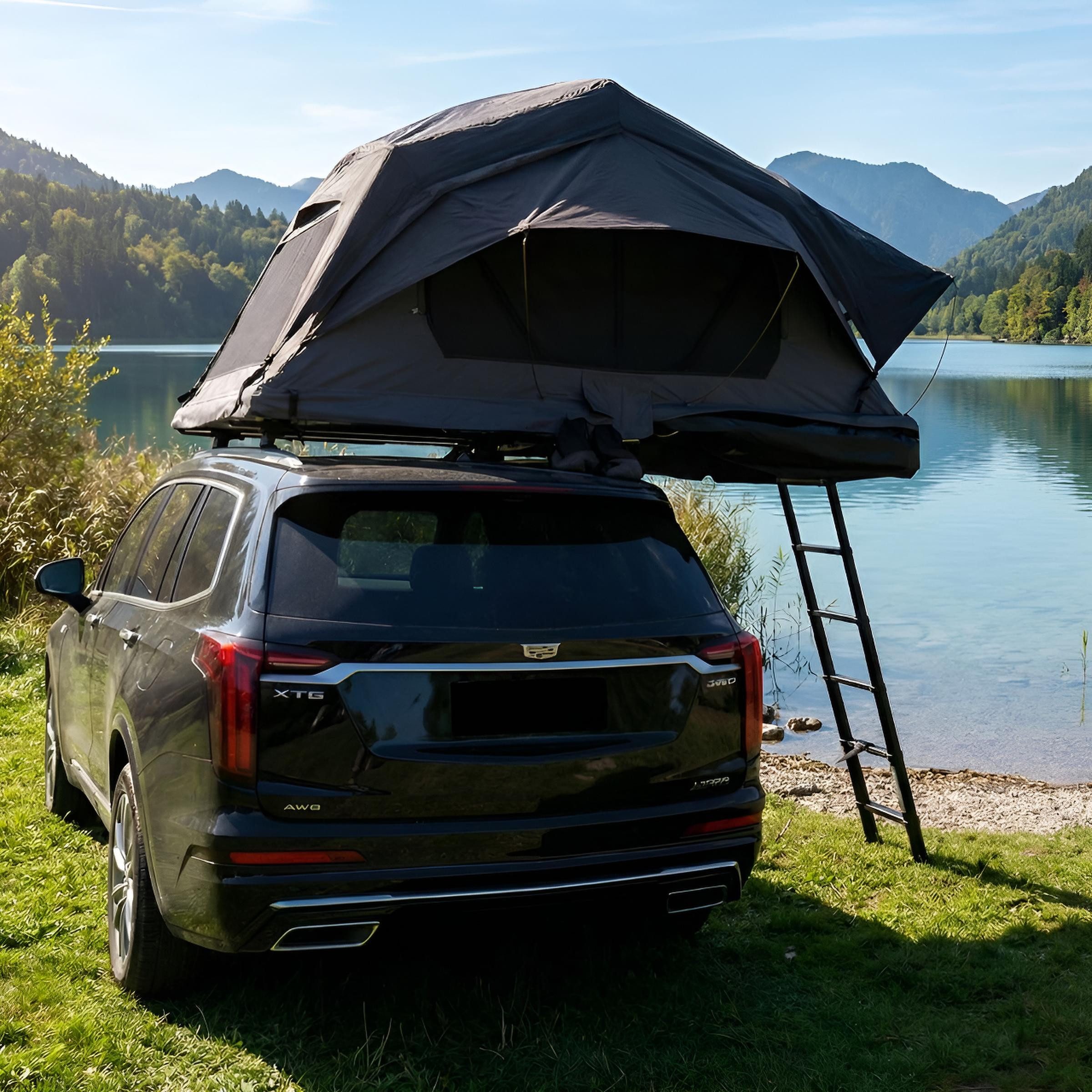 TZIpower Dachzelt Autodachzelt Grau/Schwarz Softcase Dachzelt 2 Größen opt. Sonnensegel, Personen: 4